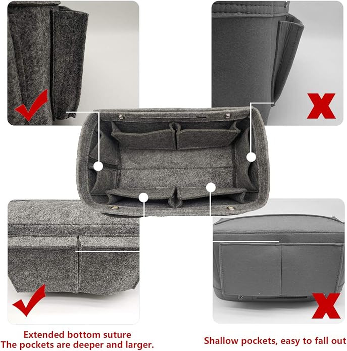 LEXSION Felt Purse Organizer Insert Multi Pocket Bag Organizer Shaper | zipper bag, tote shaper, multi pocket bag, handbag shaper, various sizes