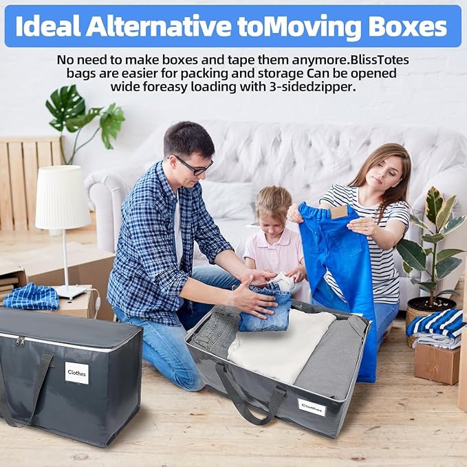 6 Pack Extra Large Heavy Duty Moving Bags with Reinforced Zipper & Wide Carrying Handles, Large Capacity Storage Totes for Clothes Packing, Apartment Moves & Home Organization, Grey