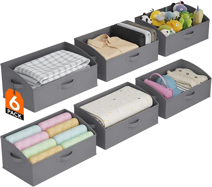 Lifewit Trapezoid Closet Storage Bins for Shelf, 6 Packs Non-woven Closet Organizer Baskets with Handles, Foldable Clothes Containers Boxes for Clothing, Book, Purse, 23L, Extra Large, Gray