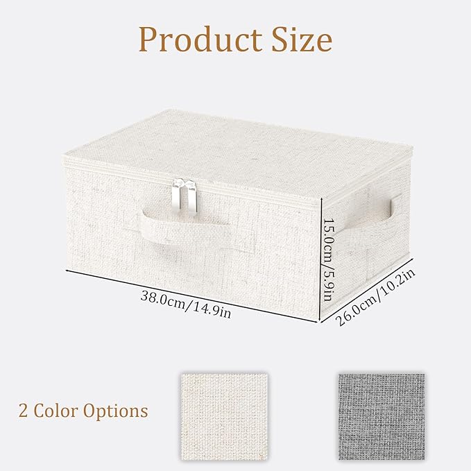 Underbed Storage Box with Lid, Foldable Clothes Organizers, Home Organising Baskets for Clothes, Shoes, Blankets, Pillows, 14.9x10.2x5.9Inches, Beige, 1 Pack