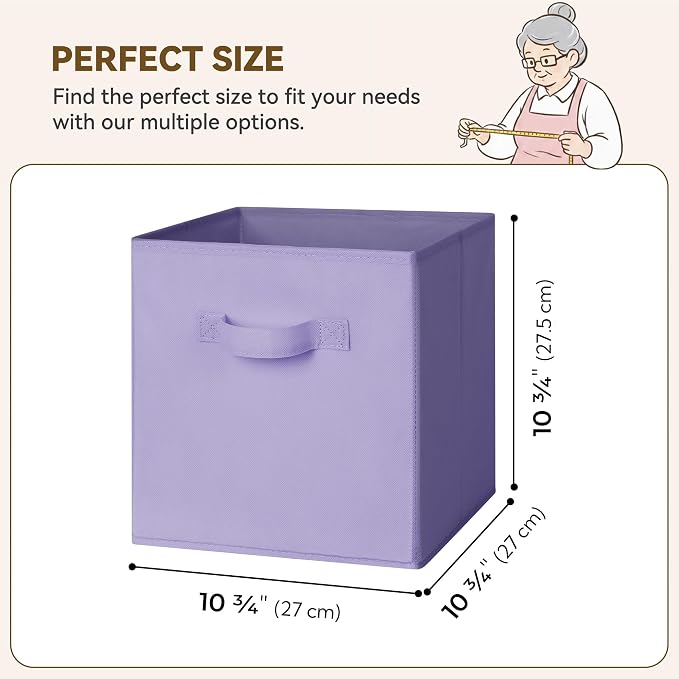 GRANNY SAYS Cube Storage Bins, 11 Inch Cube Storage Organizer, Fabric Collapsible Storage Bins, Durable Storage Cubes for Shelves, Closet, Lavender Purple, 6-Pack