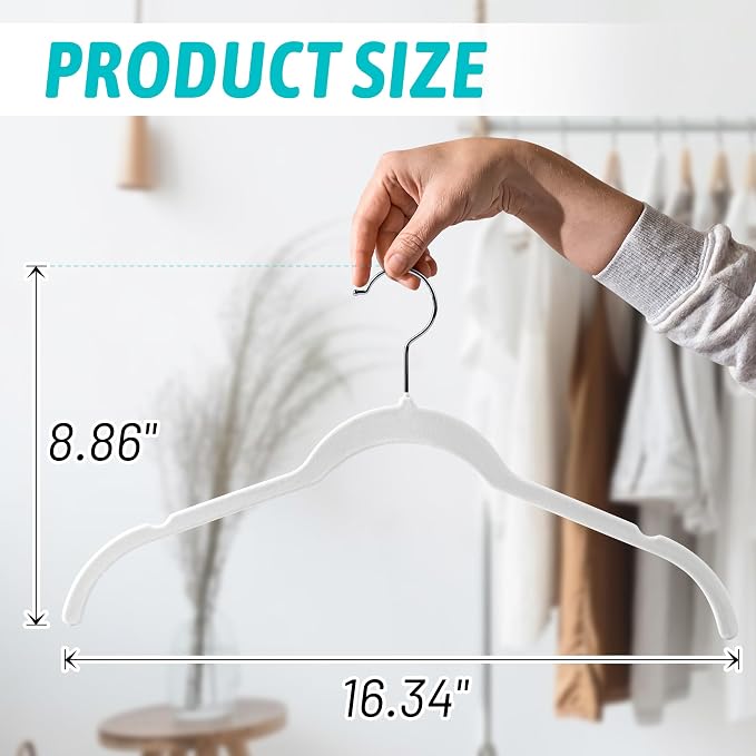 Sishynio Velvet Hangers 100 Pack, Space Saving Non Slip Hangers for Closet Organization, Slim Flocked Clothes Hangers with 360° Hooks for Shirts, Dresses, Pants, Coats and Tops(White)
