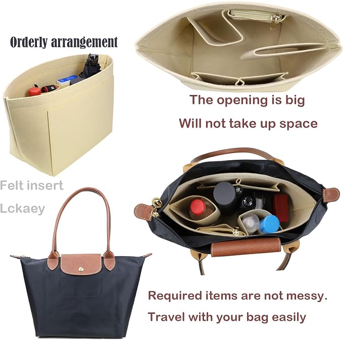 Lckaey Purse Organizer Insert for Le Pliage Handbag tote bag Insert Organizer1012khaki-L