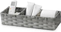 Toilet Tank Topper Paper Basket Multiuse Hand Woven Plastic Wicker Basket Bins with Divider for Shelves Rustic Farmhouse Bathroom Decor Countertop Organizer Storage