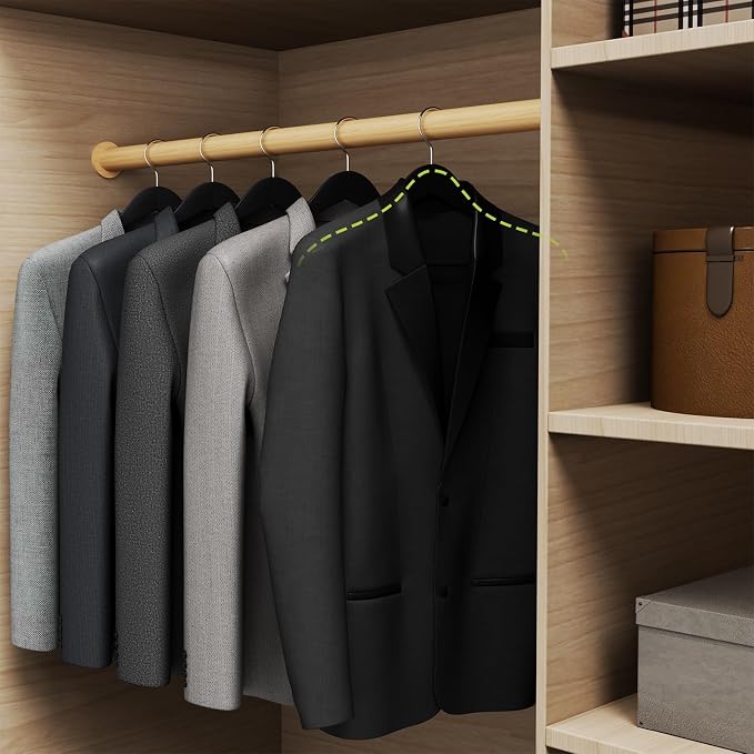 ABHENG Solid Wood Suit Hangers, 10 Pack, Coat Hangers with Non Slip Trouser Bar, 360° Swivel Hook, Heavy Duty Wide for Suit, Coat, Jacket, Trousers, Pants,17.3" W x 9" H, Black AWY0410B