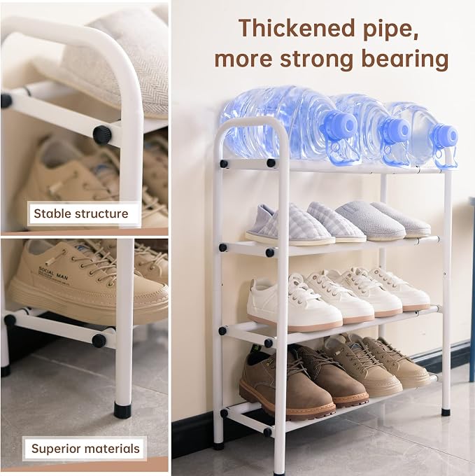 Gonfoam Shoe Rack for Closet, Expandable Shoe Organizer Storage Shelf, Adjustable Metal Free Standing Small Closet Shoe Rack for Entryway, Doorway (4-Tier Black)