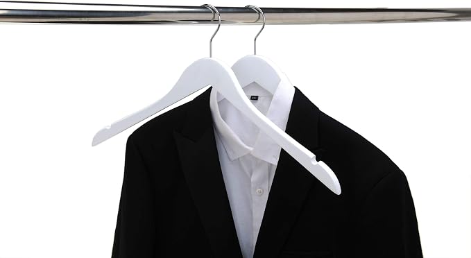 Quality Semi Curved White Wooden Suit Hangers, 80-Pack Smooth Finish Solid Wood Coat Hanger with Swivel Hook, Jacket, Pant, Dress Clothes Hangers White, 80