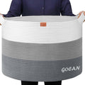 GOCAN Laundry Basket Cotton Rope Woven for Blankets Storage Basket with Handles for Living Room (Mixed Grey)