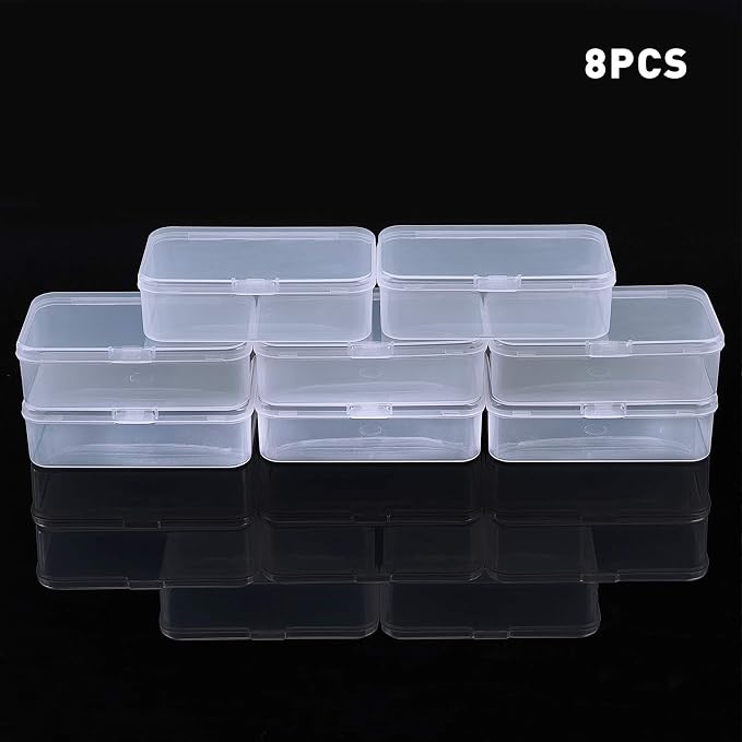 BENECREAT 8 Pack 4.6x2.8x1.3 Rectangle Clear Plastic Bead Storage Containers Box Case with lid for Pins, Tiny Bead, Jewelry Findings and Other Small Items