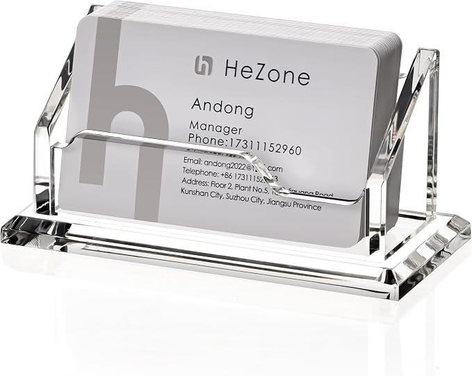 HeZone Acrylic Card Holder Clear Horizontal Business Card Organizer Stand for Desk 1 Slots Business Cards Stand for Women and Men,Office Desk Accessories,Organize 50 Cards-1 Pack