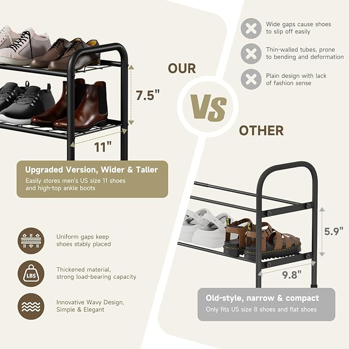 Shoe Rack,Long Shoe Organizer for Closet,Wide Shoe Storage for Entryway, 4 Tier Sturdy Metal Free Standing Shoe Shelf