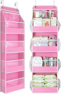 Yecaye 5 Tier Over the Door Organizer, Swing-proof Door Organizer Hanging with Clear PVC Windows, Behind the Door Storage for Bedroom Nursery Closet Laundry Pantry Bathroom, Pink