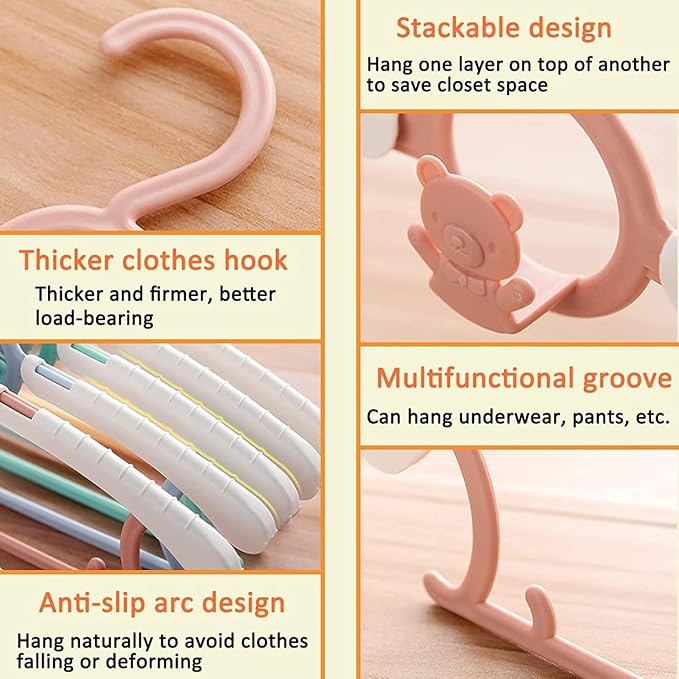 Baby Clothes Hangers 20 Pack, Plastic Kids Hangers Space Saving for Closet | Pink Hanger for Toddler Girl, Lightweight Anti-Slip Cascading Adjustable Children Infant Hangers, Ganchos para Ropa de Bebe