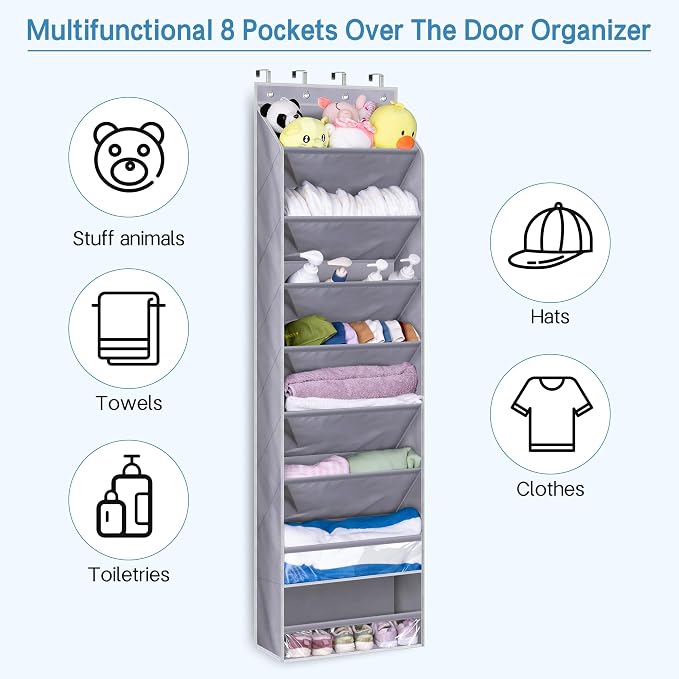 KEETDY Over the Door Shoe Organizer Fit 20 Pairs Sneakers Large Hanging Shoe Rack for Closet Door, Deep Shoe Storage Holder for Boots, Heels, Grey