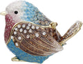 Hand Painted Enamel Robin Bird Trinket Box for Home Decor, Hinged Jewelry Organizer for Ring Earrings, Unique Figurine Keepsake Collectible Personalized Elegant Handmade Ornament Gifts (Blue Sparrow)