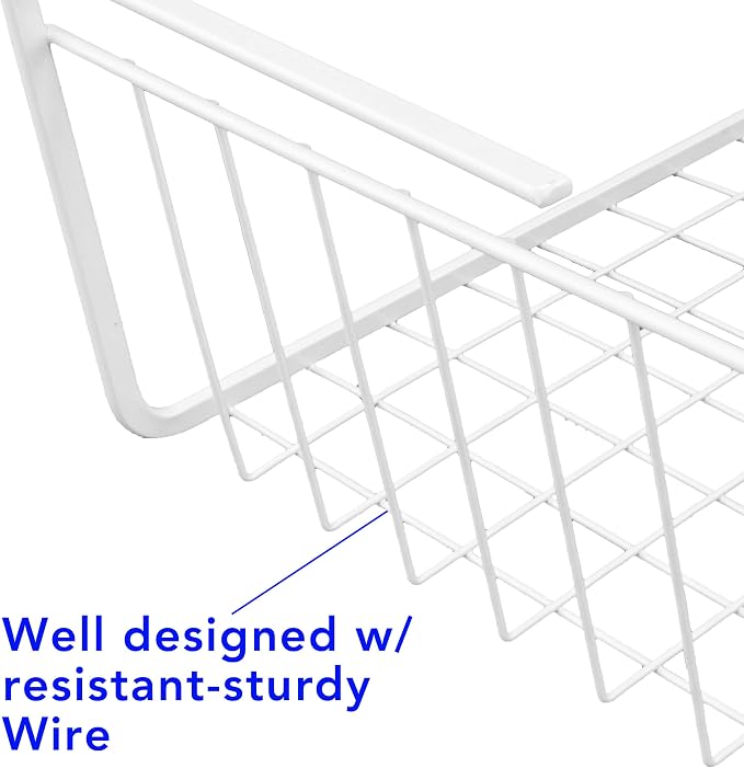 15-Inch Easy Install White Wire Under-Cabinet Hanging Basket Shelf Organizer – Storage Rack for Kitchen, Pantry, and Bathroom