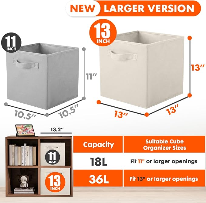 ShellKingdom Storage Bins, Foldable Fabric Storage Cube And Cloth Organizer | Storage Drawer For Closet And Toys, 13 X 13 X 13 INCH, 6 Pack (Beige)