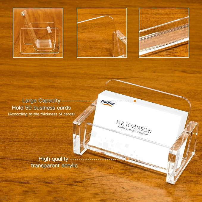 Padike Acrylic Business Card Holder Clear Business Card Stand,Premium Acrylic Clear Business Card Holder Desk Display