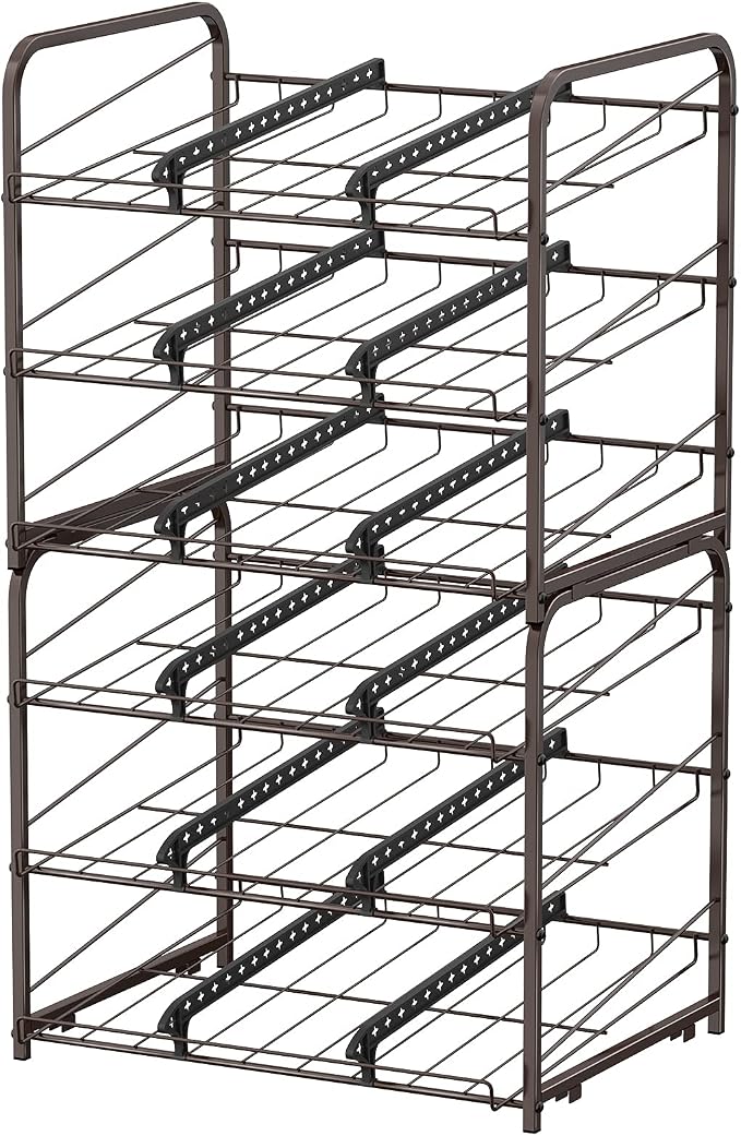 BTY Can Organizer for Pantry Stackable 2 Pack, Can Storage Organizer Rack Stacking Can Dispensers Small Space Holds up to 36 Cans for Pantry, Kitchen, Cabinet- Brown