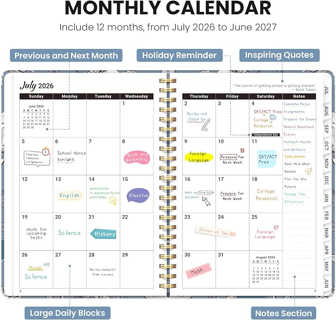 Planner 2026-2027, Hardcover Monthly and Weekly Academic Planner July 2026 - June 2027, Teacher and Student Calendar Agenda Book with Tabs, A4 (8.5" x 11"), Ideal for School and Office, Butterfly Peony