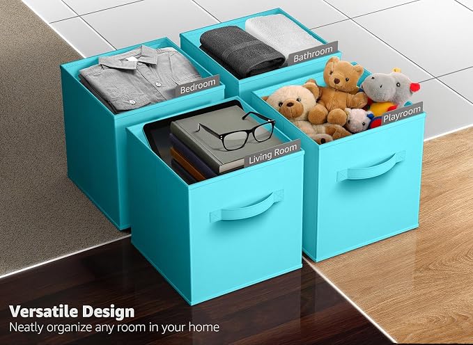 Sorbus 13 Inch Storage Bins - Sturdy Collapsible Fabric Storage Cubes with Handle - 8 Foldable Baskets for Organizing Clothes, Toys, Books - Storage Baskets for Shelves, Closets