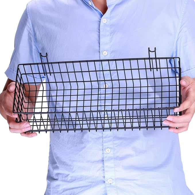 Kaforise Hanging Basket for Wire Wall Grid Panel, Multi-Function Wall Storage and Display Basket, Flower Pots Shelf Balcony Plant Storage Holder, Extra Large Size,15.7"×5.9"×3.9",Black