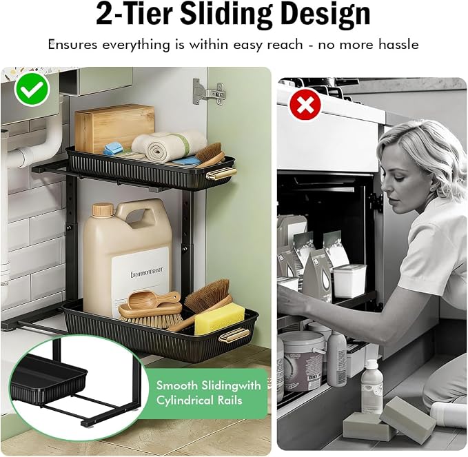 ARSTPEOE Under Sink Organizer - 2 Packs Multi-Purpose Pull-Out Storage Organizers, Slide out Pull out Cabinet Organizer Shelf, Storage for Kitchen Bathroom