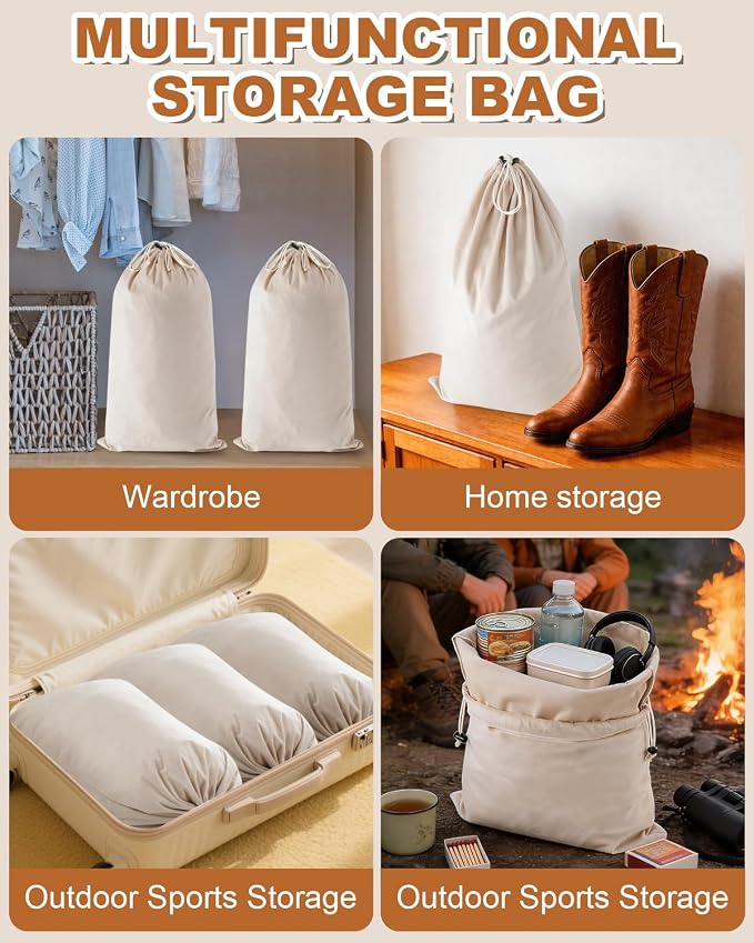 4 Pcs Shoe Bags for Travel, Large Boot Bag, Beige, 21.2x13.3 Inch | Washable & Reusable Travel Shoe Bags, Dustproof Shoe Bags with Drawstring Closure, Suitable for Travel, Home Storage