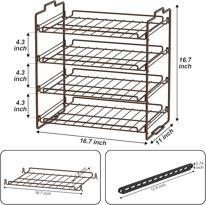 4 Tiers Stackable Can Rack Organizer, Wear-resistant Upgrade Beverage Food Can Dispenser Holder Holds up to 48 Cans for Kitchen Cabinet and Pantry (Brown)