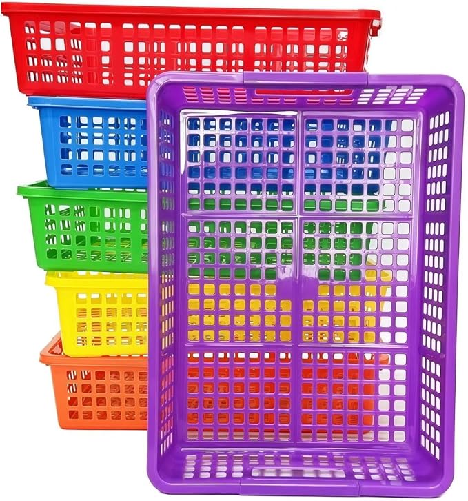 6 Pack Plastic Turn in Paper Trays for Classroom, Colorful Storage Bin Basket Organizers for School Supplies, Classroom Organization and Storage Tray Holds 4A Paper