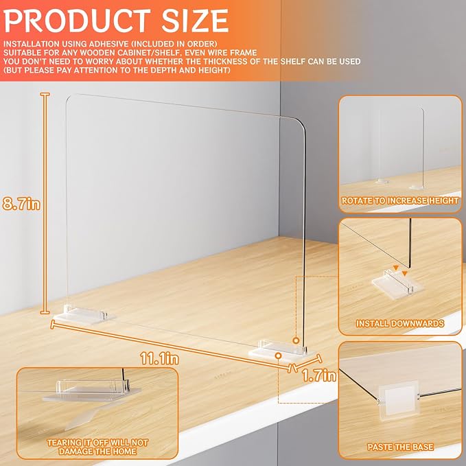 Yieach 8 Pack Acrylic Shelf Dividers for Closet Organization - Suitable for All Cupboard,Wood Shelves -Clear Closet Dividers for T Shirt,Towel,Bag,Purse Dividers,Handbag Organizer,Sweater Organizer
