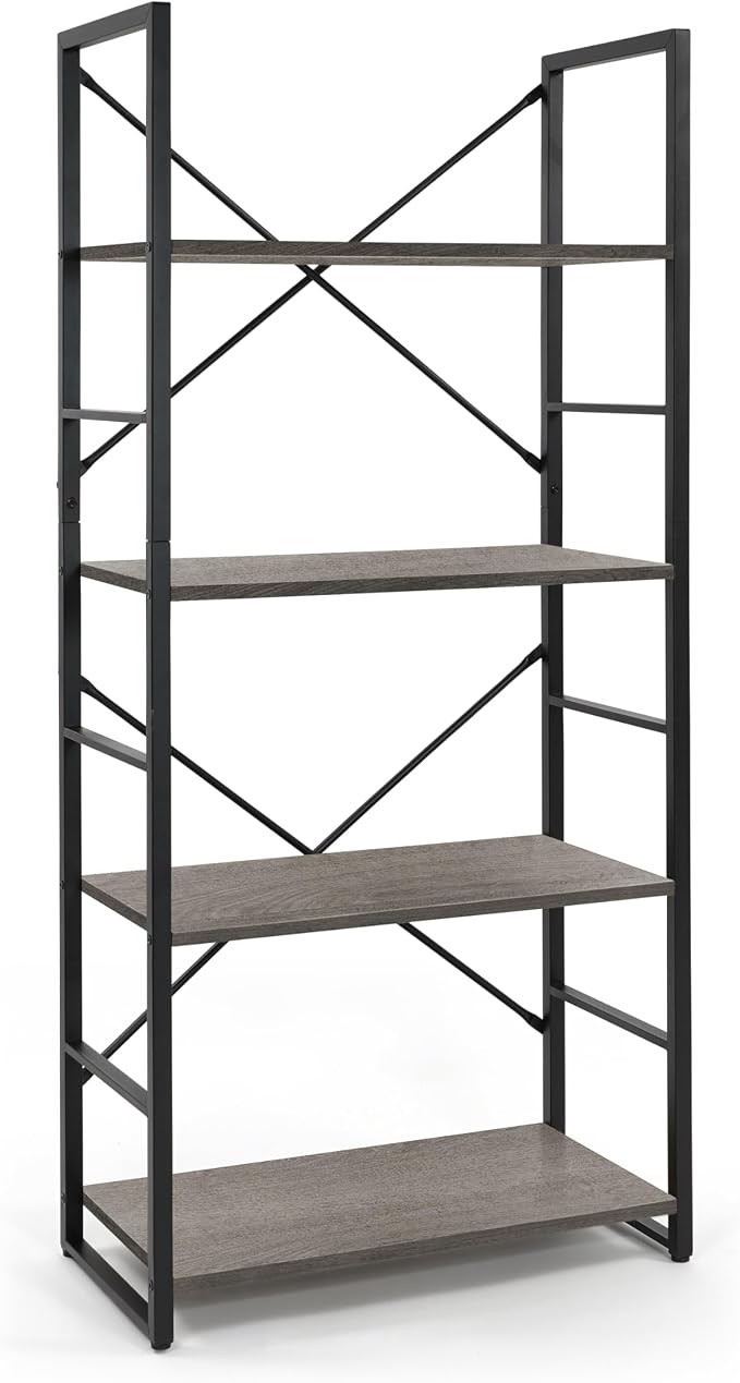 CAPHAUS 4 Tier Bookshelf, 24 Inch Width Free Standing Shelf, Bookcase Shelf Storage Organizer, Industrial Book Shelves for Home Office, Living Room, Kitchen, Dark Grey Vintage Shelves & Metal Frame