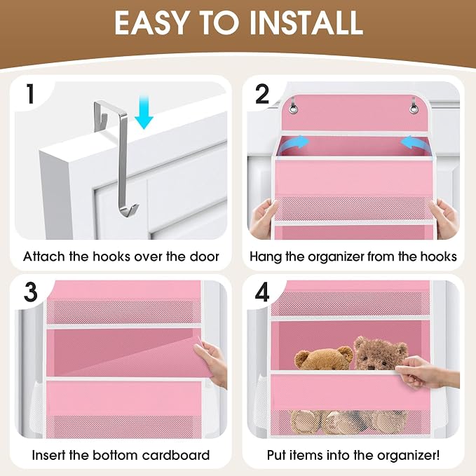 SpaceHacks 6-Tier Over The Door Organizer Hanging Storage Organizers with Clear Window 40lb Large Capacity Room Organizer for Pantry Bathroom Nursery Closet(Pink)