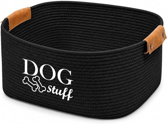 Geyecete Square Dog toy basket storage Cotton Rope Storage Basket Pet/Pet Toy And Accessory Storage Bin Doy Toy Box-Black