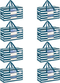 VENO 8 Pack Heavy Duty Moving Bags, Clothes and Comforter Storage Bags with Clear Window, College Dorm Essentials Packing Supplies, Foldable Boxes Alternative (Classic Navy Stripe, 8 Pack)