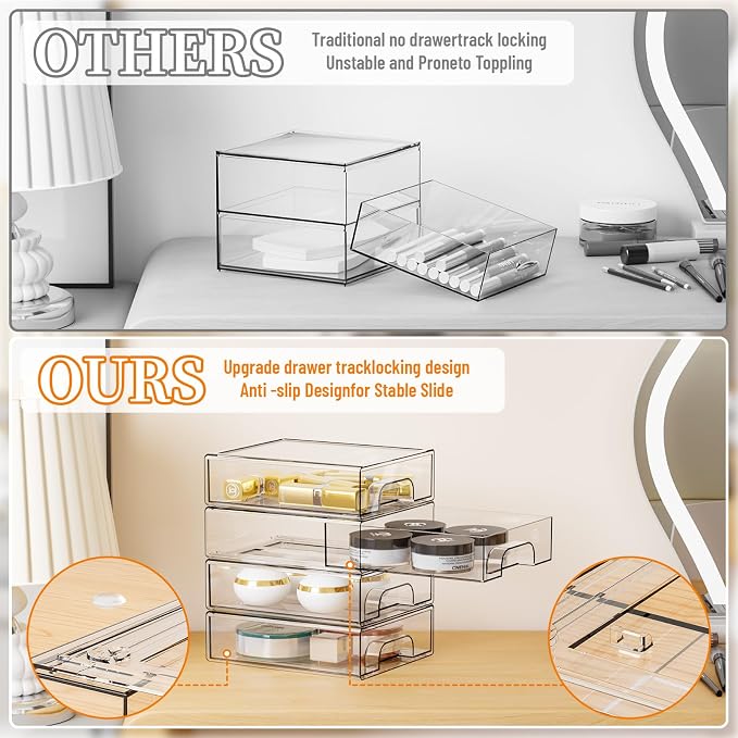 Yieach 12 Pack Clear Stackable Storage Drawers,2.2'' Acrylic Drawer Organizers for Countertop,Office Supply Organizer and Makeup Organizer,Small Plastic Drawers For Pen,Art Crafts Storage,Stationary