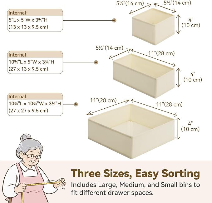 GRANNY SAYS Drawer Organizer Clothes, 6 Pack Dresser Organizer Bins for Nursery, Closet Organization and Storage Dividers for Clothing, Baby Clothes, Underwears, Beige