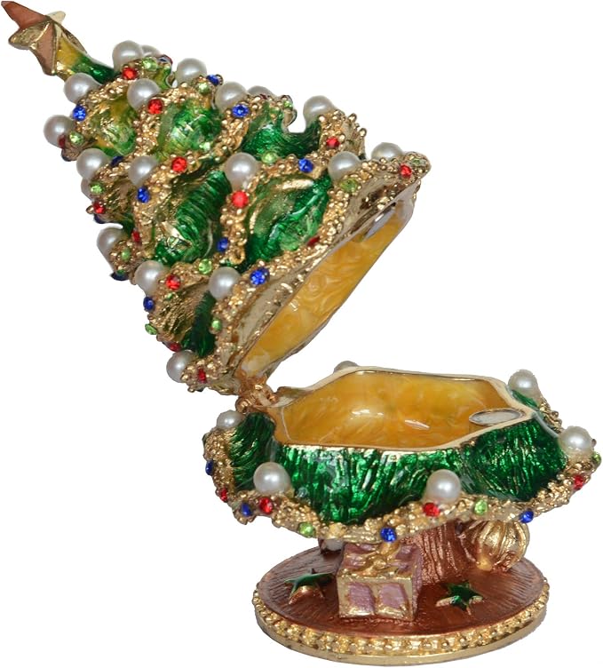 Christmas Ornament Trinket Box Jewelry Box Hand Painted Decorative Box with Hinged Lid Ring Earring Holder Holiday Figurine Collectible