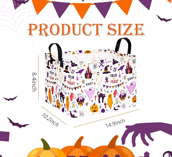 Halloween Gifts Empty Basket Boo Cube Organizer Bins Trick or Treat Spooky Basket Stuffers for Boyfriend Dual Handles for Closet Shelf