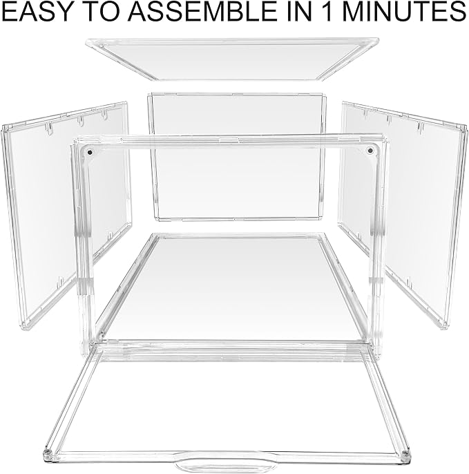 1 Pack Clear Shoe Boxes with Acrylic Drop Front Magnetic Door, Stackable Size 12 Shoe Organizer for Sneaker Collection, Space-Saving Plastic Shoe Storage Box for Closet, Entryway, Bedroom