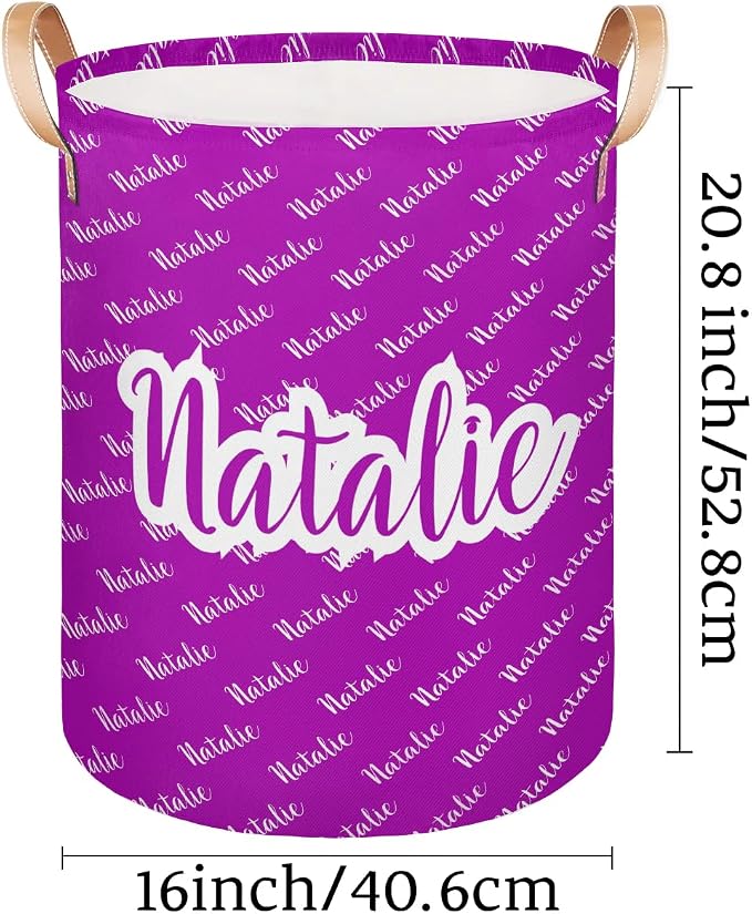 Personalized Laundry Basket, Custom Gift Laundry Hamper, Collapsible Nursery Waterproof Laundry Baskets, Dirty Clothes Toy Hamper with Handles Name Purple