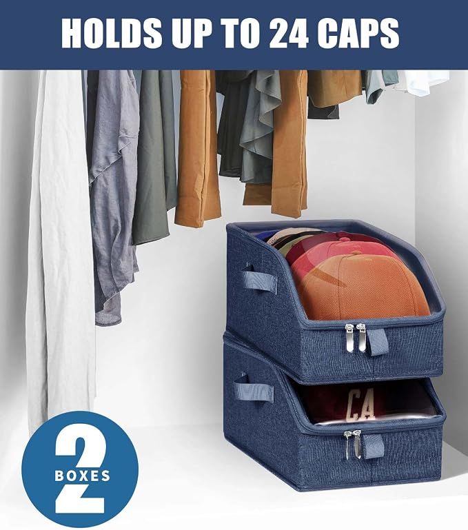 Livelab Hat Organizer for Baseball Caps, Blue, 1Pcs | Hat Storage Holder Container, For Closet, Clear Window, Hat Boxes for Home Storage