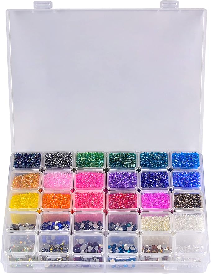 FULLCASE 30-Grid Diamond Painting Storage Box with Clear Containers - Portable Bead Organizer for Diamond Art, Nail Supplies & DIY Crafts (Box Only, No Beads)