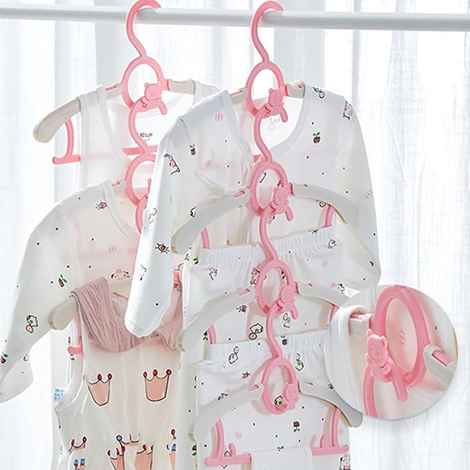 Baby Clothes Hangers 20 Pack, Plastic Kids Hangers Space Saving for Closet | Pink Hanger for Toddler Girl, Lightweight Anti-Slip Cascading Adjustable Children Infant Hangers, Ganchos para Ropa de Bebe