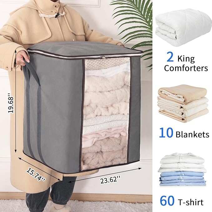 Blanket Storage Bags 120L for Comforter Clothes Bedding Sheet 4 Pack Grey