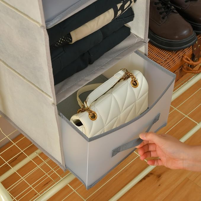 6-Tier Hanging Closet Organizer with 3Drawers and Side Pockets-Multi-FunctionalStorage for Shoes, Belts, Purses, and Clothing