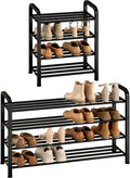 STORAGE MANIAC 4-Tier Expandable Shoe Rack, 16 Pairs Adjustable Shoe Shelf for Closet, Entryway, Hallway, Garage, Dorm, Heavy-duty Metal Shoe Organizer for Small Space, Black