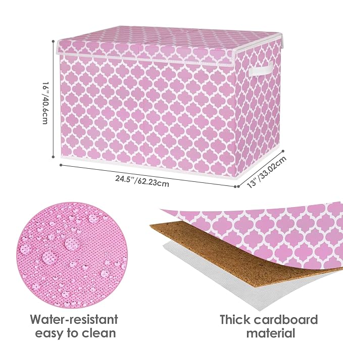 homyfort Toy Box for Girls, Kids - Large Toy Chest Organizers and Storage Boxes with Flip-Top Lid & Divider, Collapsible Container Bins for Playroom, Nursery, Closet, Living Room, 24.5"x13"x16", Pink
