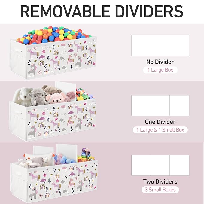 Extra Large Collapsible Toy Box with Lids, Sturdy Storage Organizer for Kids, 38"x16"x13" Toy Chest for Playroom, Nursery, Bedroom, Living Room (Flowers and Unicorns)