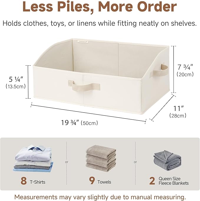 StorageWorks Trapezoid Storage Bins, Linen Closet Organizers and Storage, Fabric Clothes Closet Bins, Shelf Baskets, Clothing, Toys, Towels, Large, Beige, 3-Pack